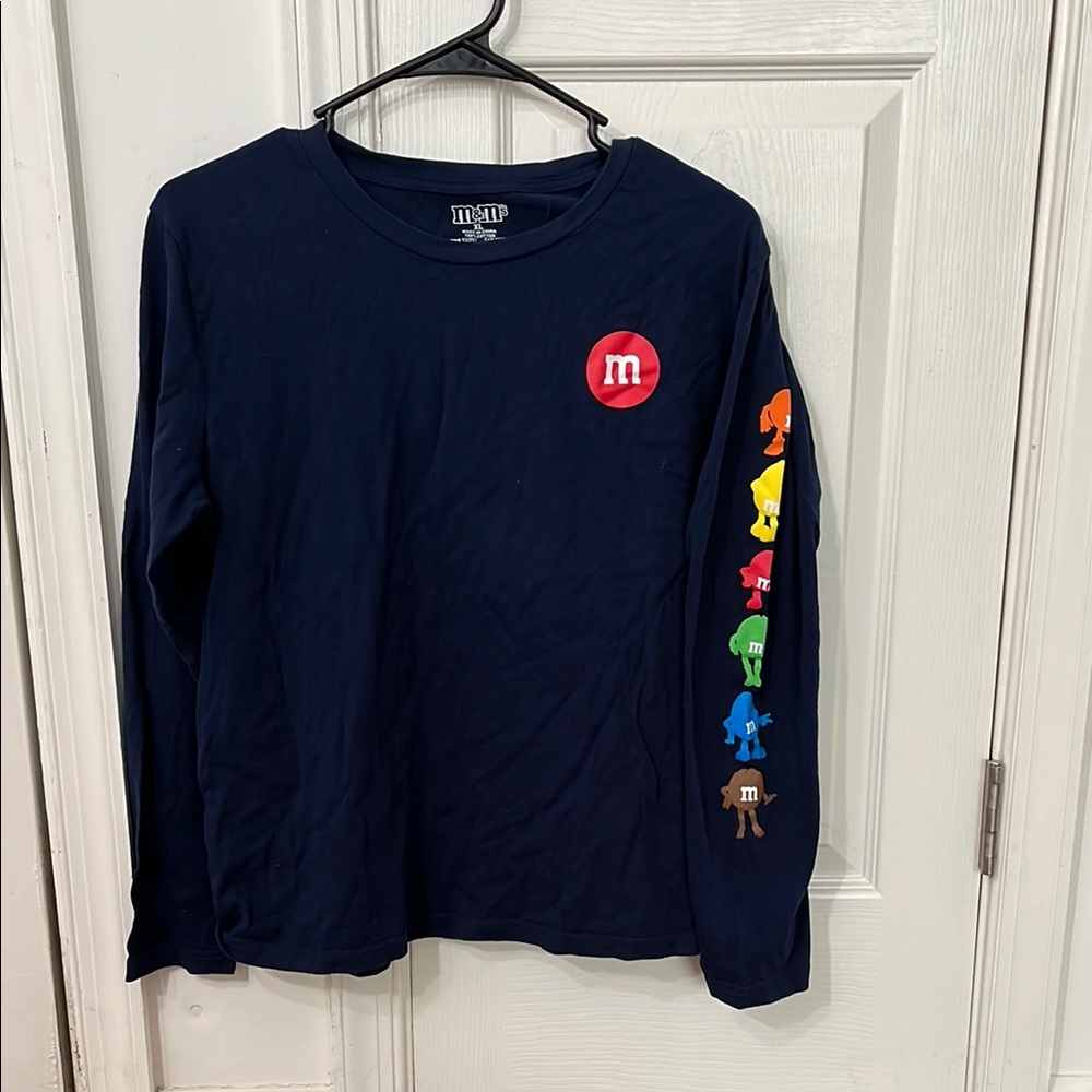 M&M'S Blue Long Sleeve Tee with Colorful Sleeve Graphics